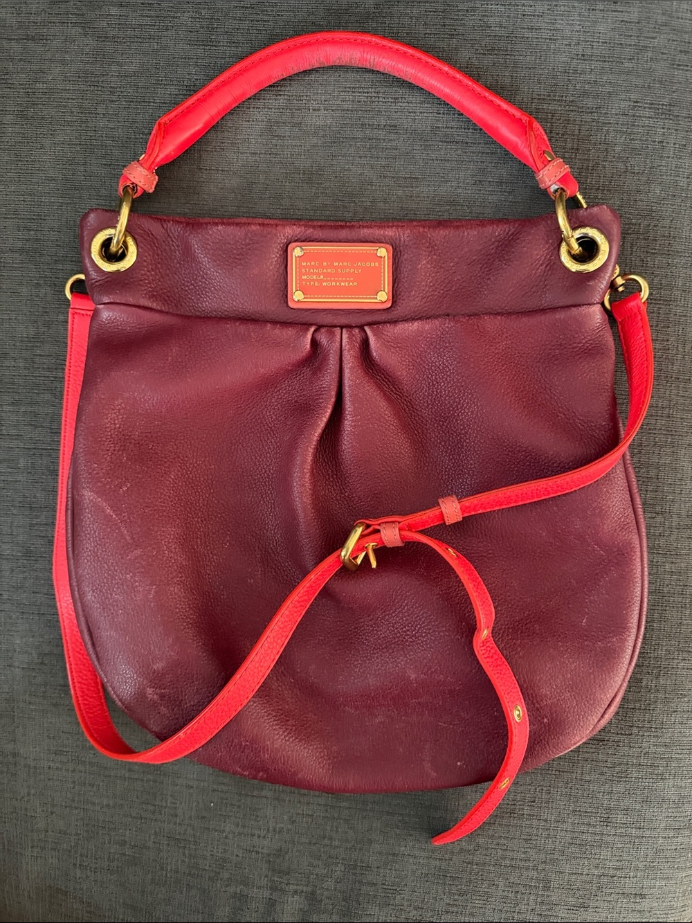 Marc by Marc Jacobs Burgundy Leather Hobo with Red Trim